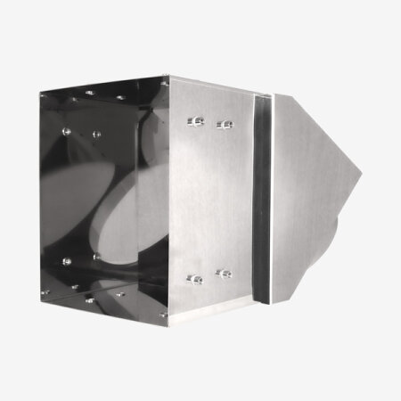 Schurrenkasten mit 45° Winkel Abgang - Edelstahl Ø 300 mm - quadratisch