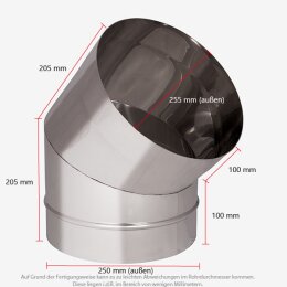 Schachtbogen 45° - Edelstahl Ø 250 mm